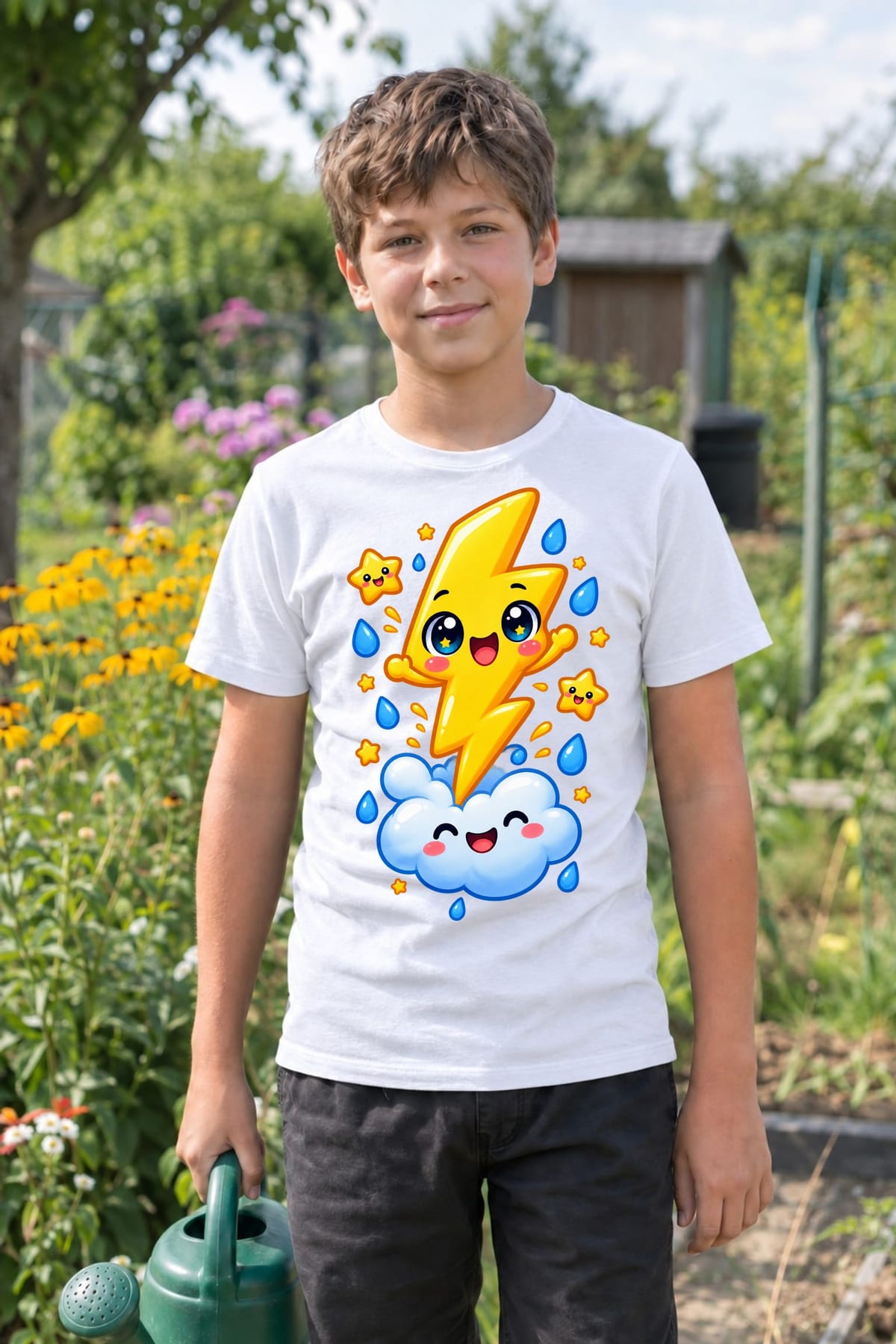 Koszulka z piorunem dla chłopca biała słodki styl kawaii, zdjęcie 8
