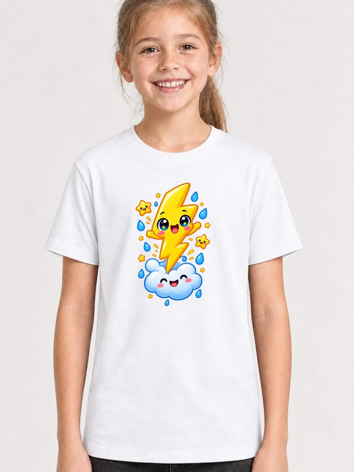 Koszulka z piorunem dla dziewczynki biała słodki styl kawaii