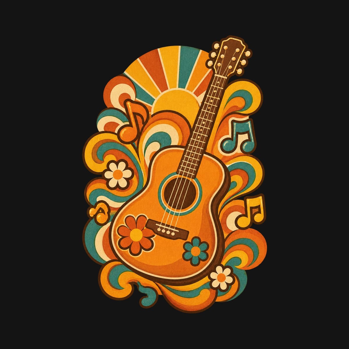 Koszulka z gitarą dla dziewczynki czarna klimat lat 70, zdjęcie 2