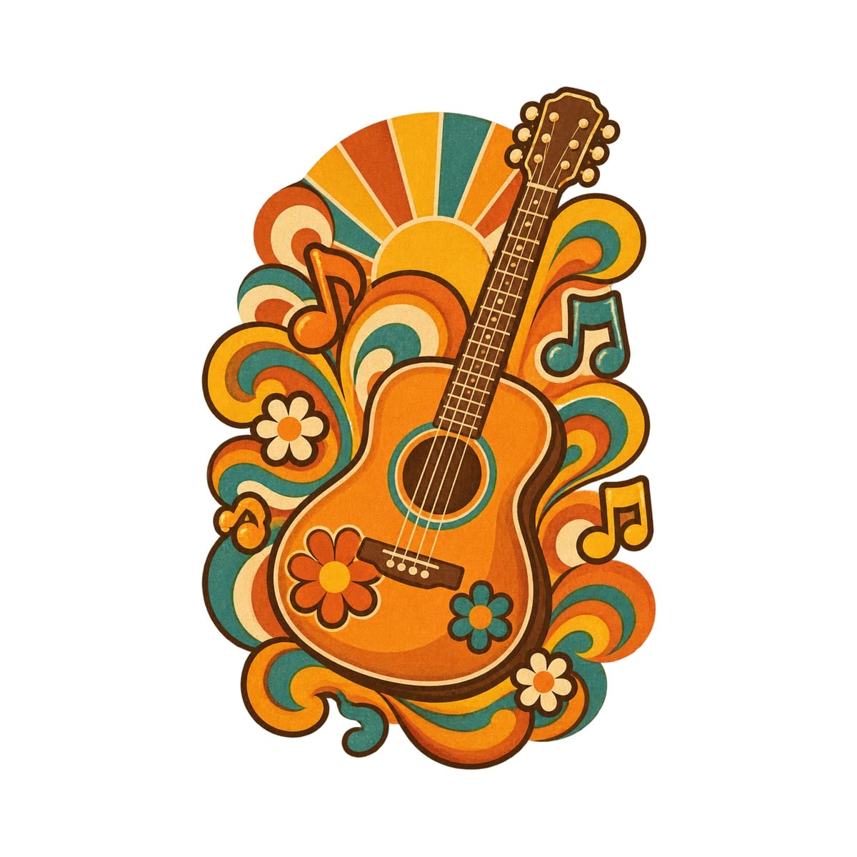 Koszulka z gitarą dla chłopca biała klimat lat 70, zdjęcie 2