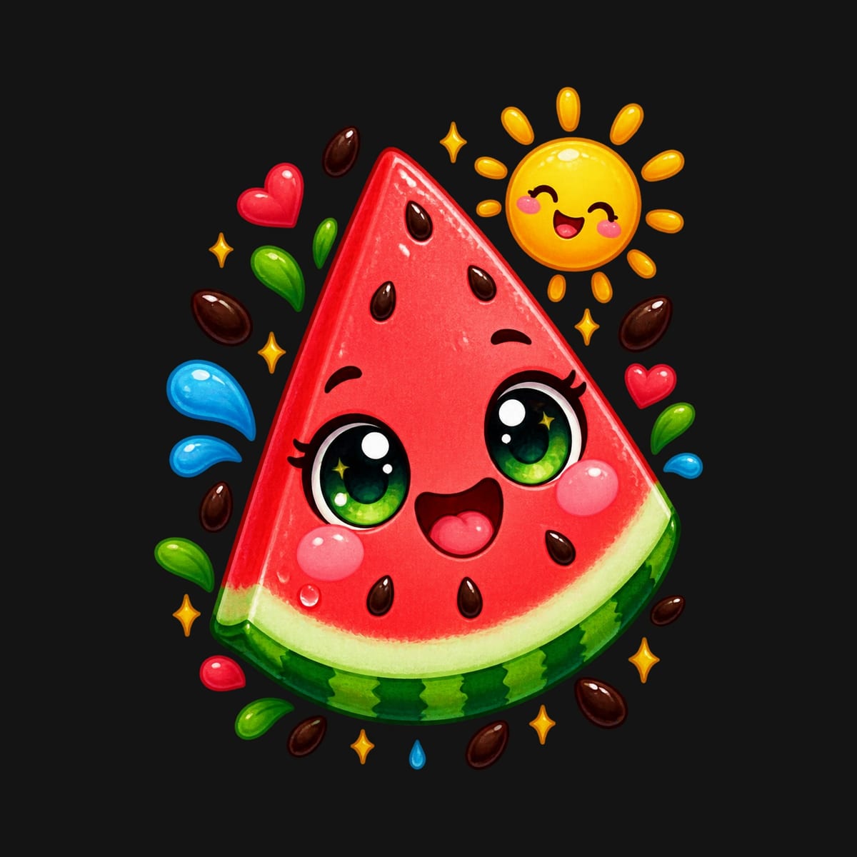 Koszulka dla dziewczynki z arbuzem czarna słodki kawaii uśmiech, zdjęcie 2