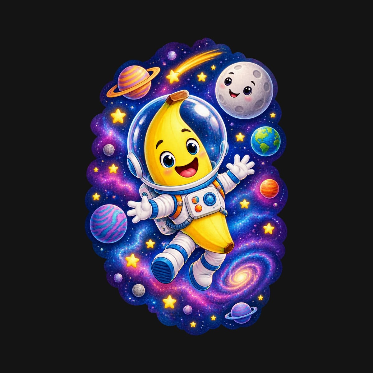 Koszulka z bananem dla chłopca czarna kosmiczny astronauta, zdjęcie 2