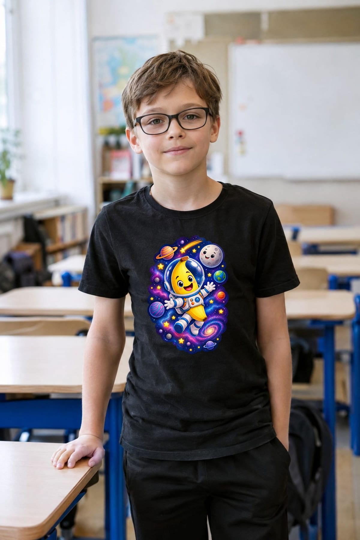 Koszulka z bananem dla chłopca czarna kosmiczny astronauta, zdjęcie 5