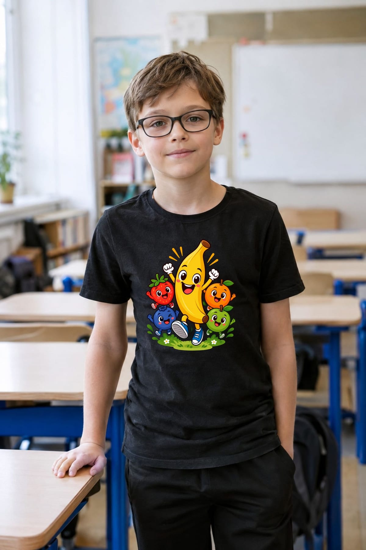 Koszulka dla chłopca z bananem czarna wesoła bajka, zdjęcie 8