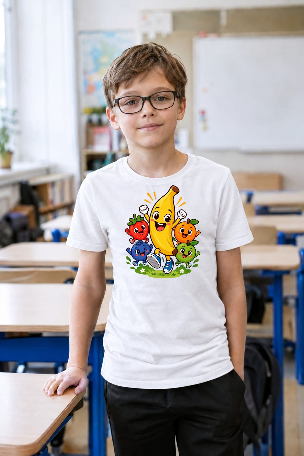 Koszulka dla chłopca z bananem biała wesoła bajka, zdjęcie 8