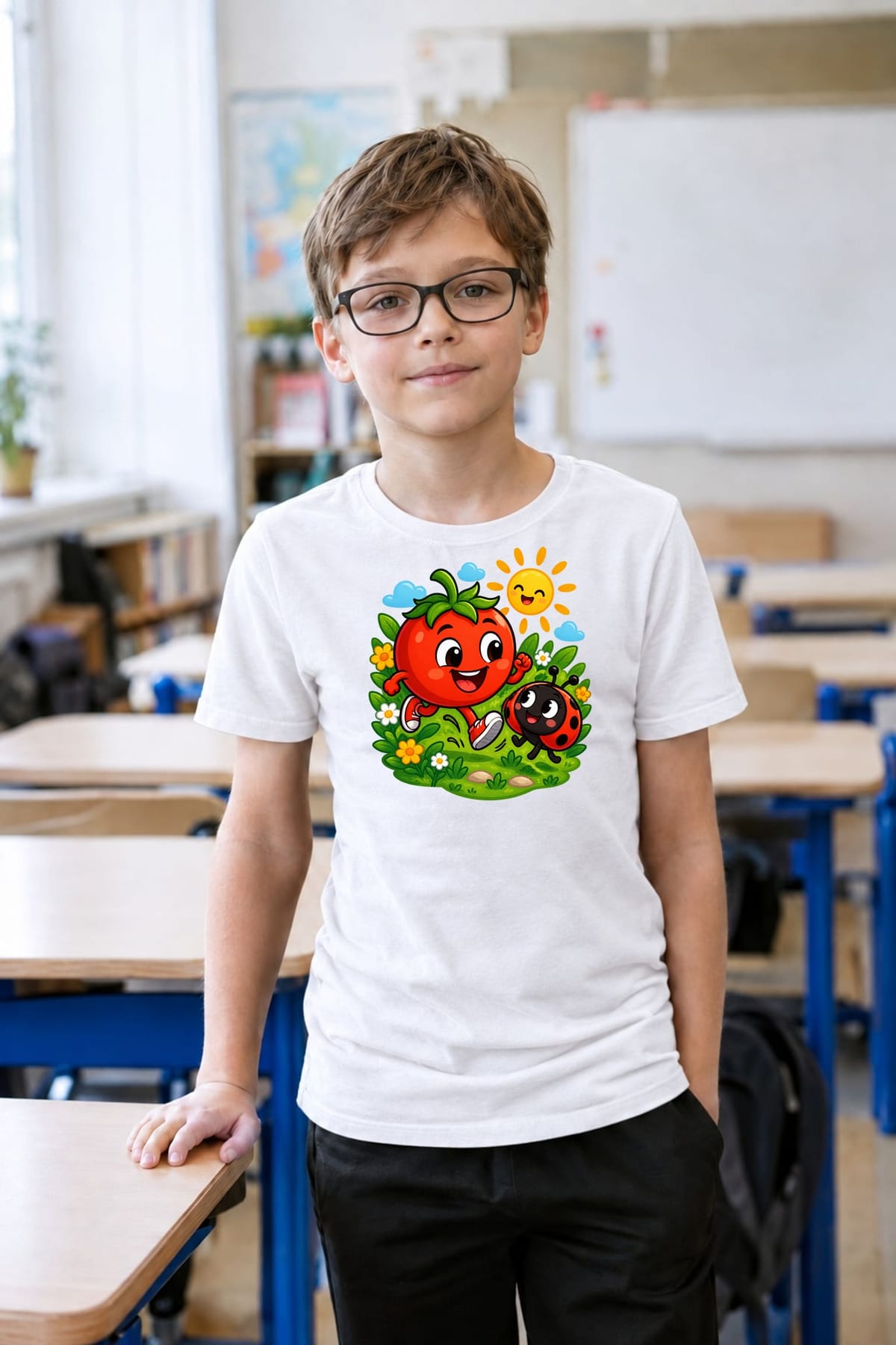 Koszulka dla chłopca z pomidorem biała wesoła bajkowa scenka, zdjęcie 4