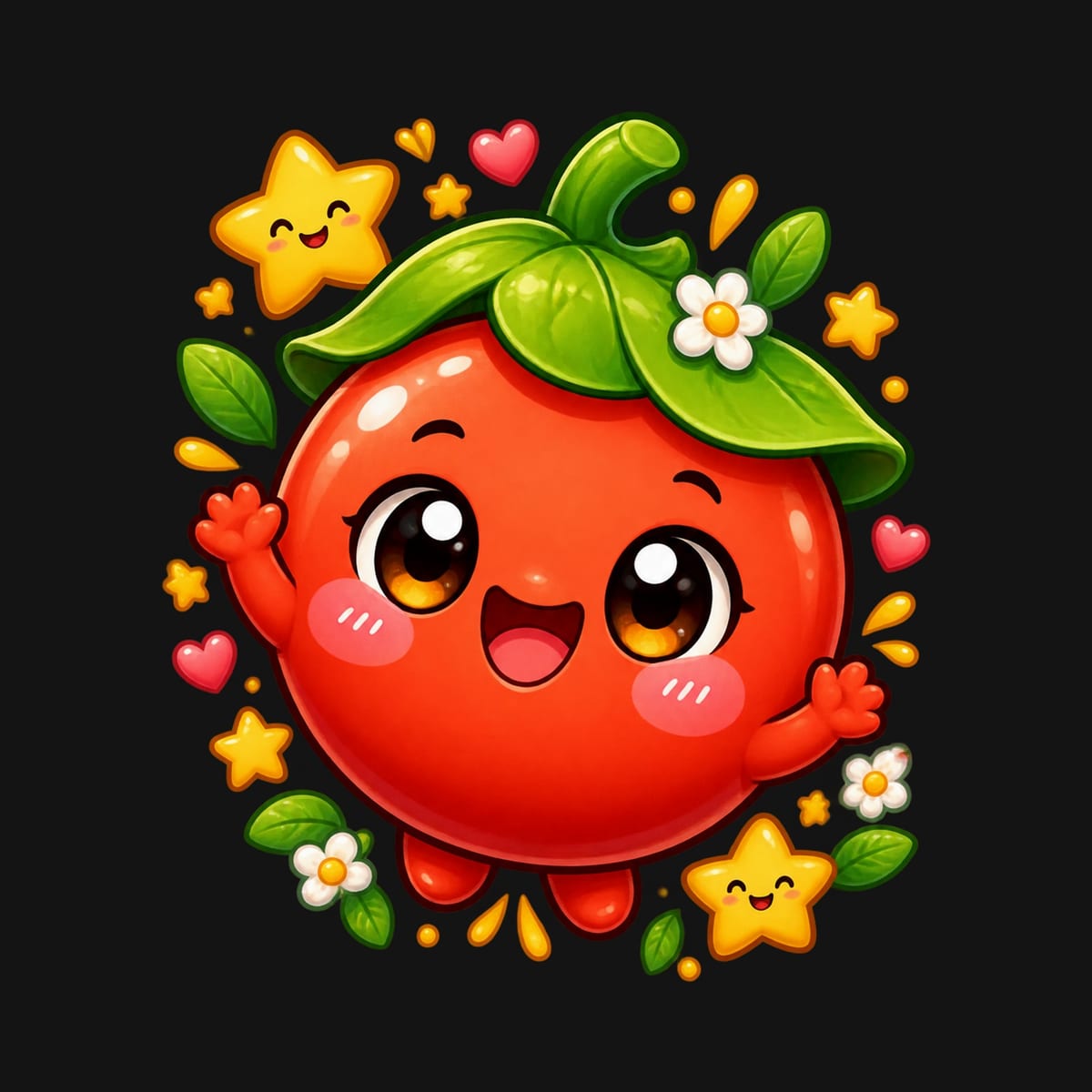 Koszulka z pomidorem dla dziewczynki czarna słodki styl kawaii, zdjęcie 2