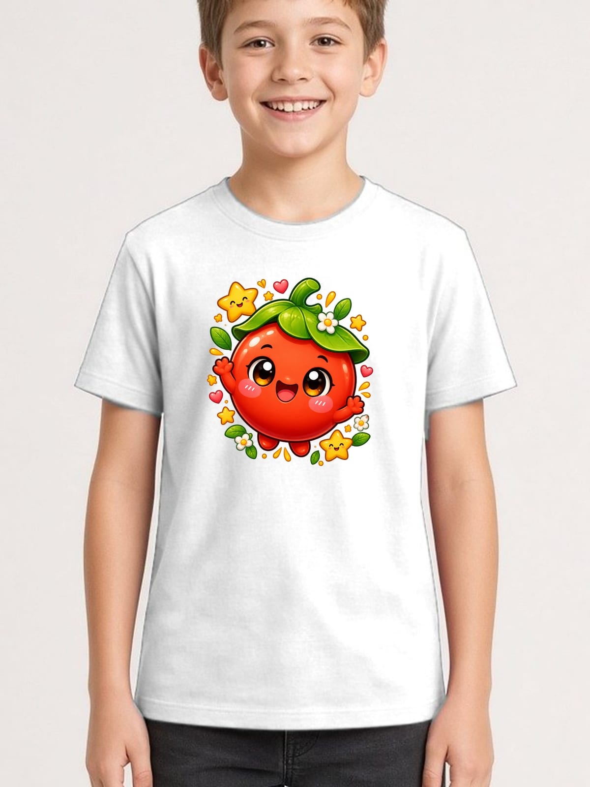 Koszulka z pomidorem dla chłopca biała słodki styl kawaii, zdjęcie 1