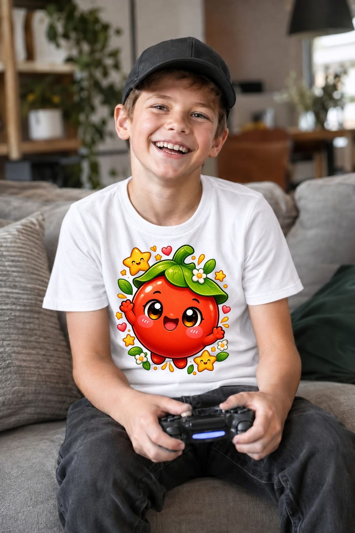 Koszulka z pomidorem dla chłopca biała słodki styl kawaii, zdjęcie 4