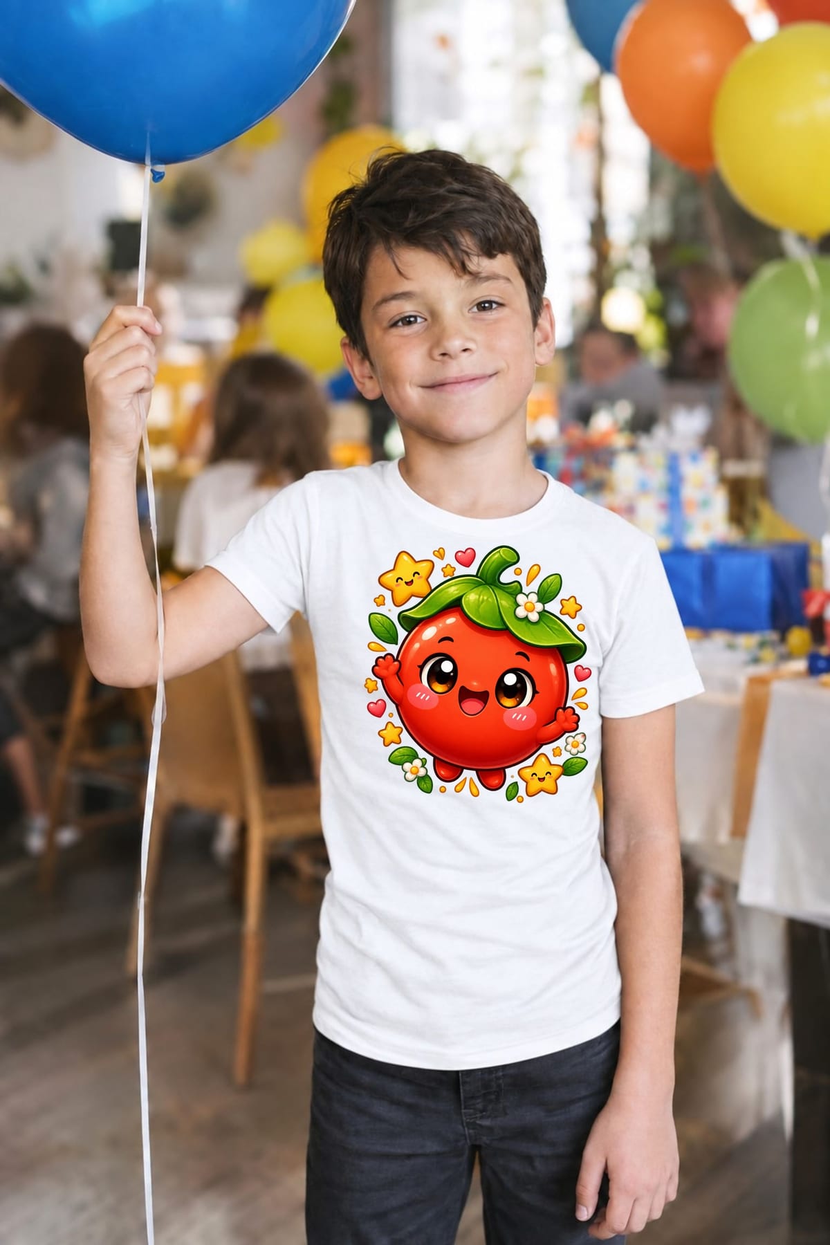 Koszulka z pomidorem dla chłopca biała słodki styl kawaii, zdjęcie 6