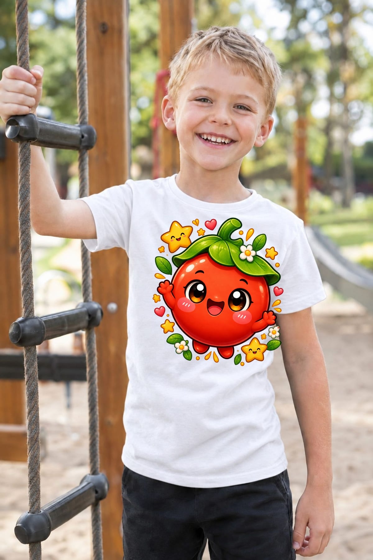 Koszulka z pomidorem dla chłopca biała słodki styl kawaii, zdjęcie 7
