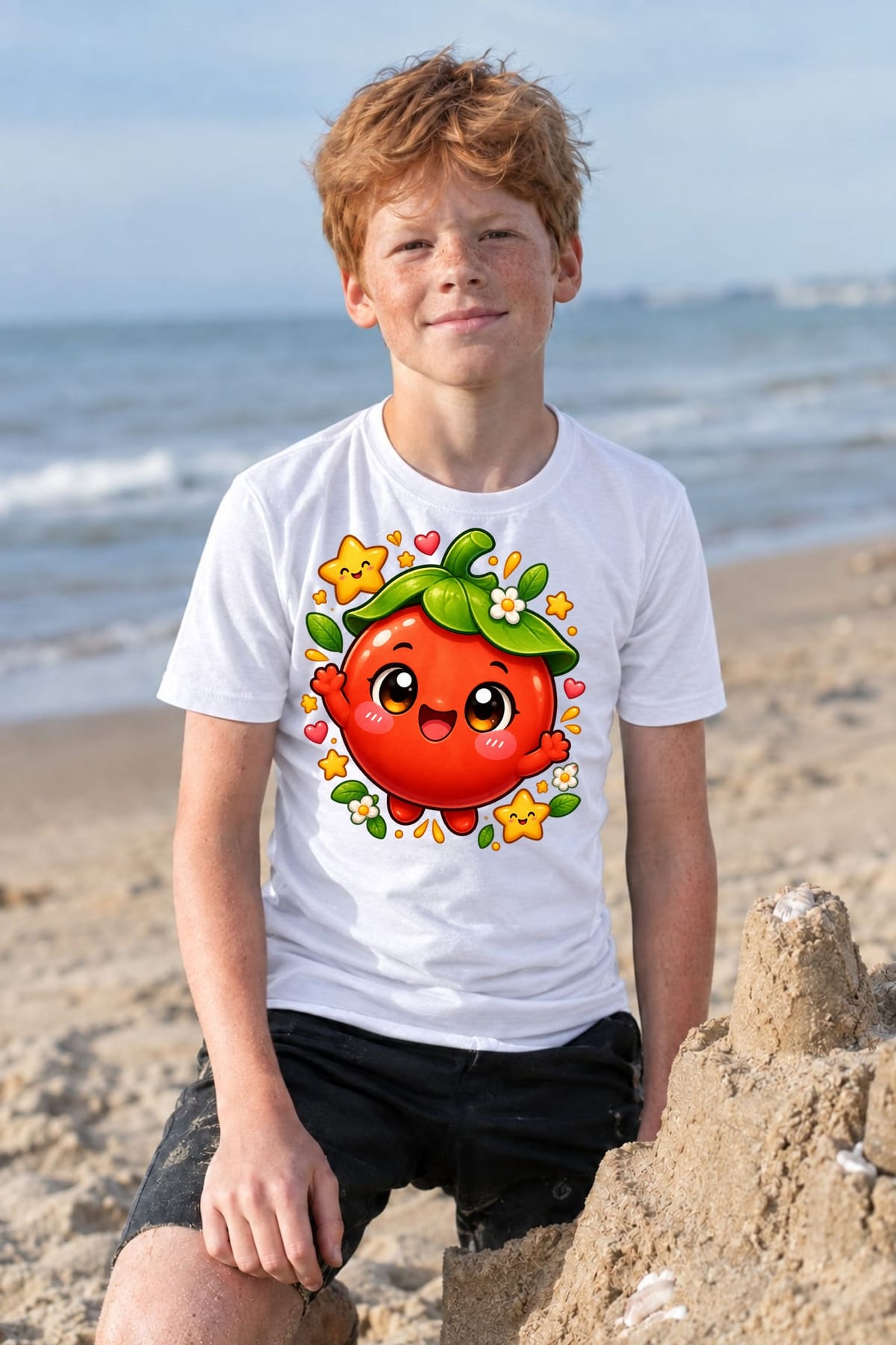 Koszulka z pomidorem dla chłopca biała słodki styl kawaii, zdjęcie 8
