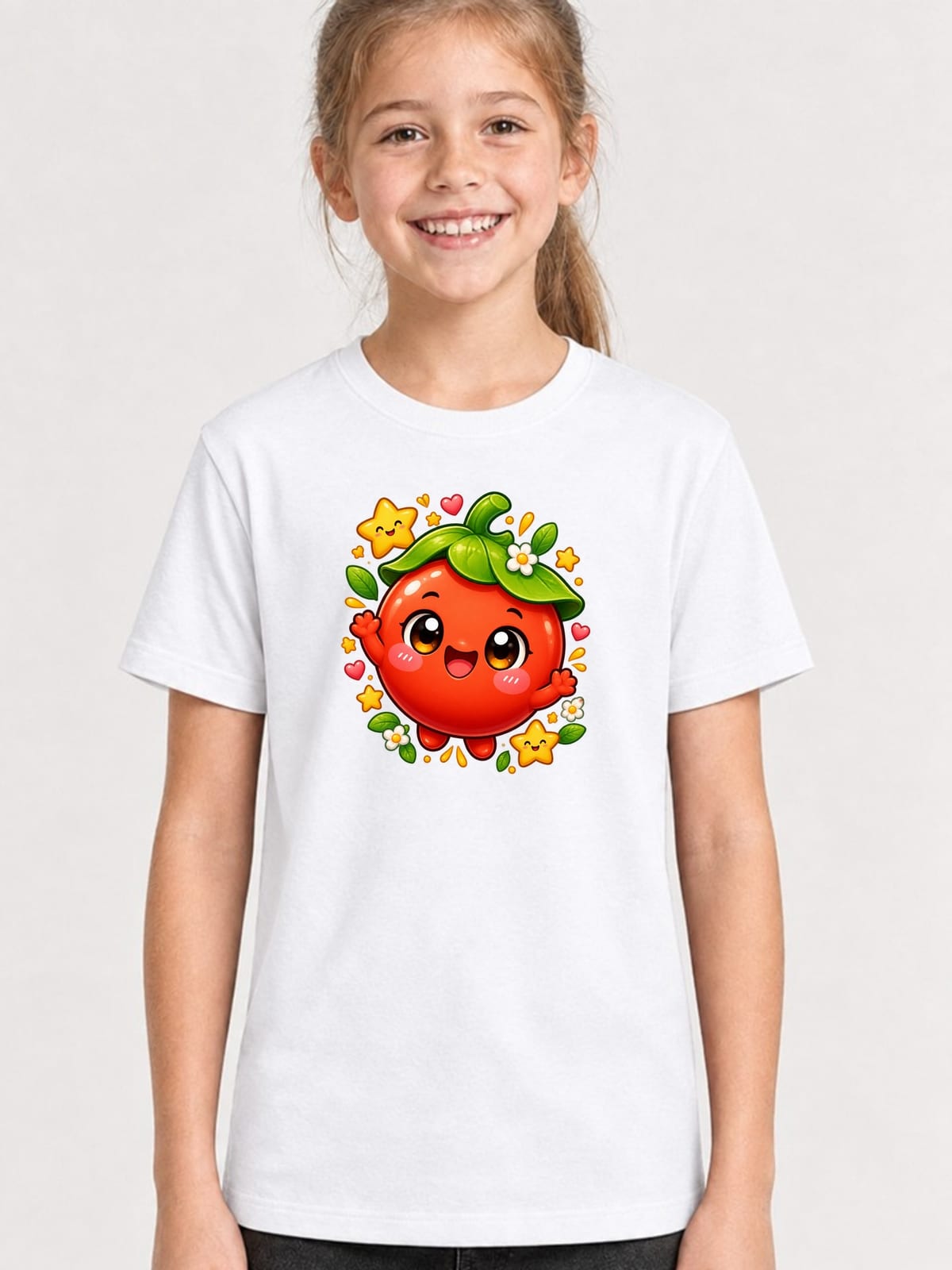 Koszulka z pomidorem dla dziewczynki biała słodki styl kawaii