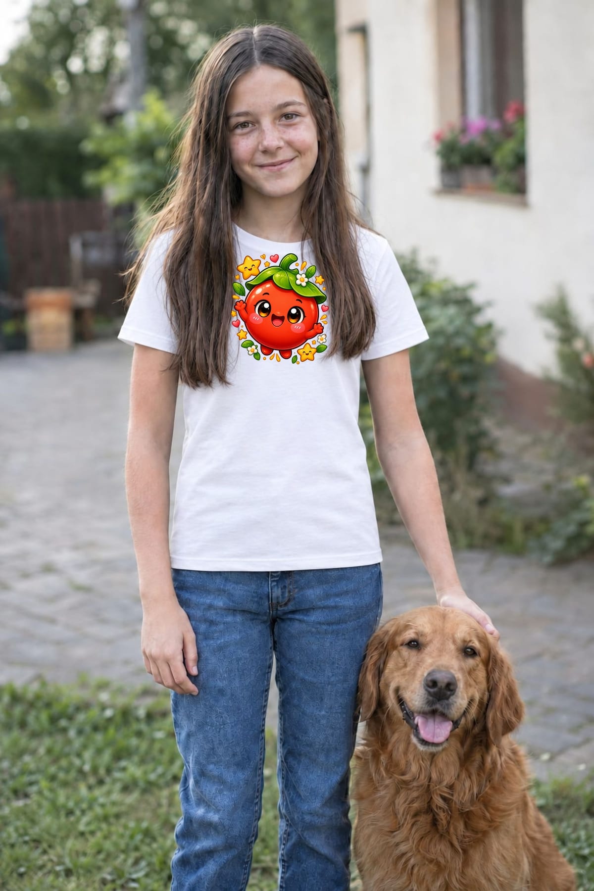 Koszulka z pomidorem dla dziewczynki biała słodki styl kawaii, zdjęcie 7