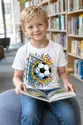 Koszulka z piłką nożną dla chłopca biała komiksowa dynamika, zdjęcie 3