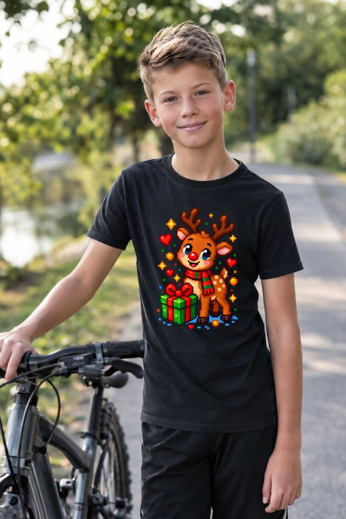Koszulka z reniferem dla dzieci dla chłopca czarna pixel art, zdjęcie 6