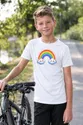 Koszulka dziecięca z tęczą dla chłopca biała z kolorowych kropek, zdjęcie 5
