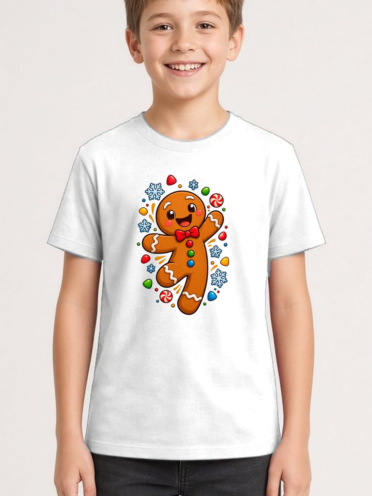 Koszulka z piernikiem dla chłopca biała wesoła bajka w ruchu, zdjęcie 1