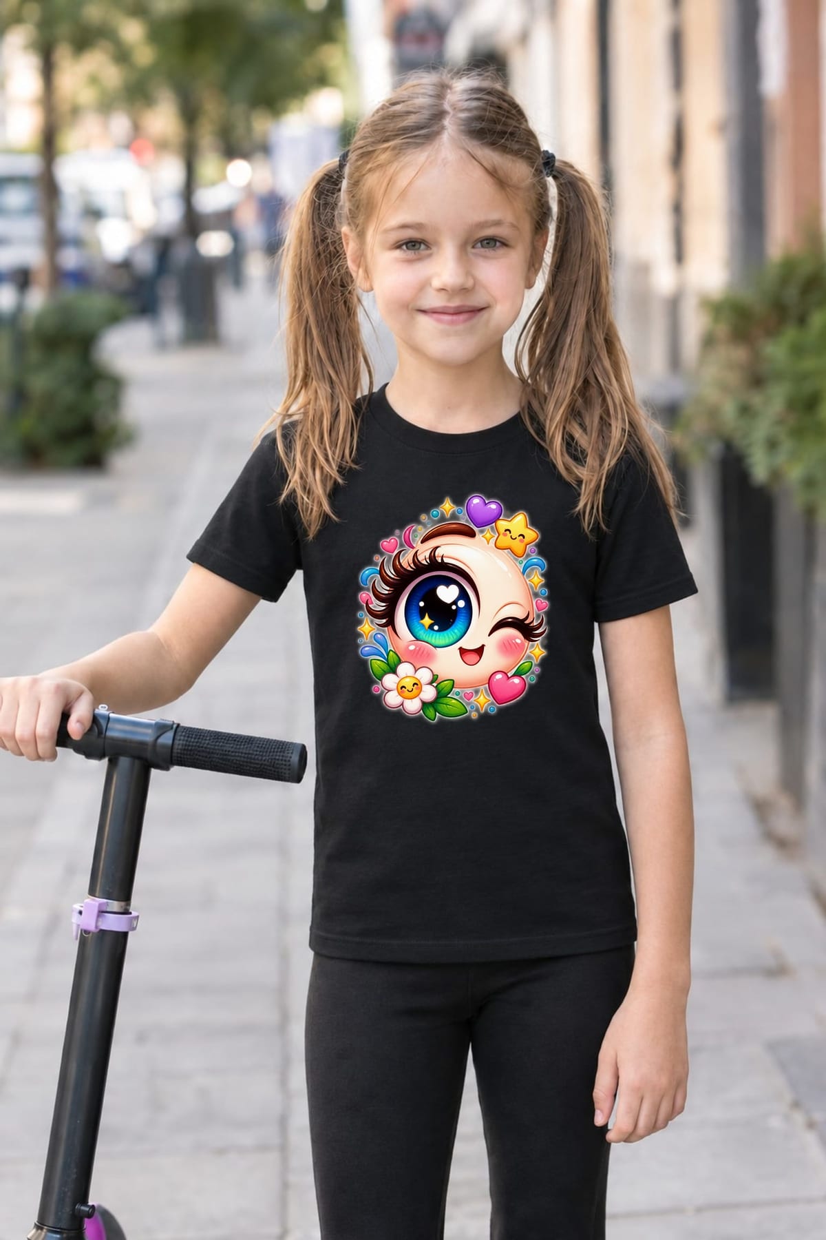 Koszulka z okiem dla dziewczynki czarna słodki styl kawaii, zdjęcie 8