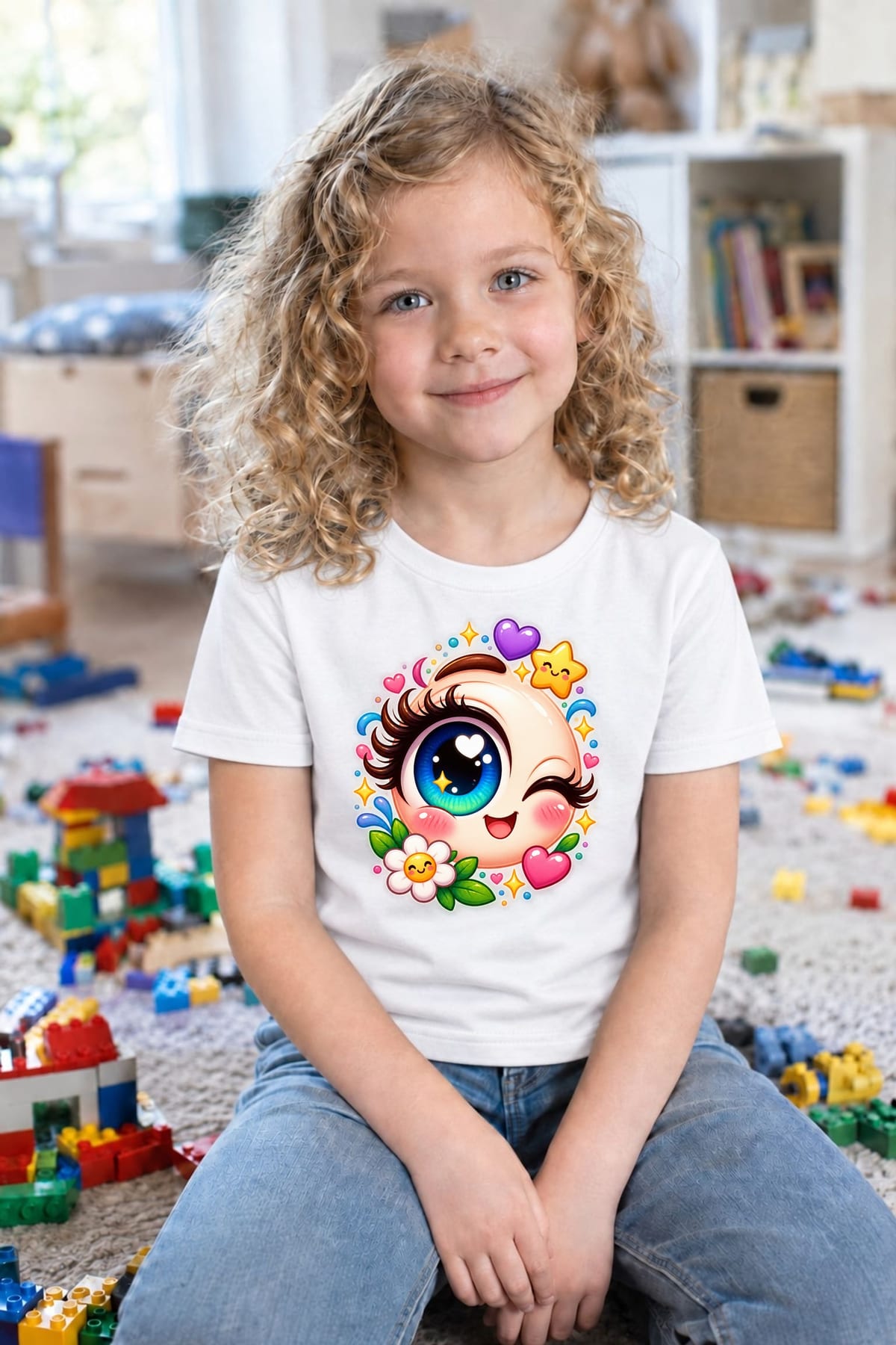 Koszulka z okiem dla dziewczynki biała słodki styl kawaii, zdjęcie 6