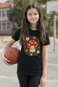 Koszulka z muchomorem haftowanym dla dziewczynki czarna w kwiatowym wianku, zdjęcie 5