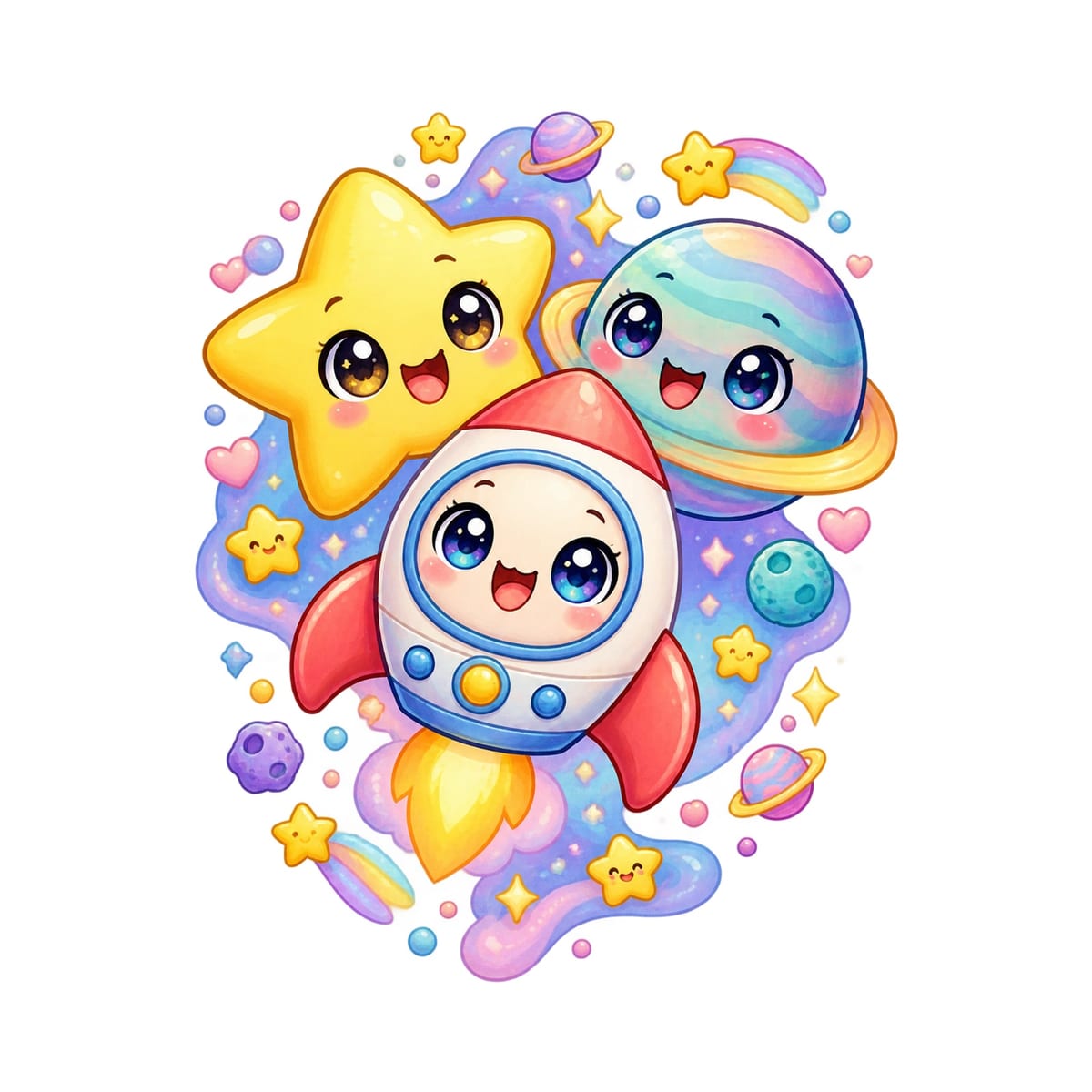 Koszulka dla chłopca z kosmosem biała słodki styl kawaii, zdjęcie 2