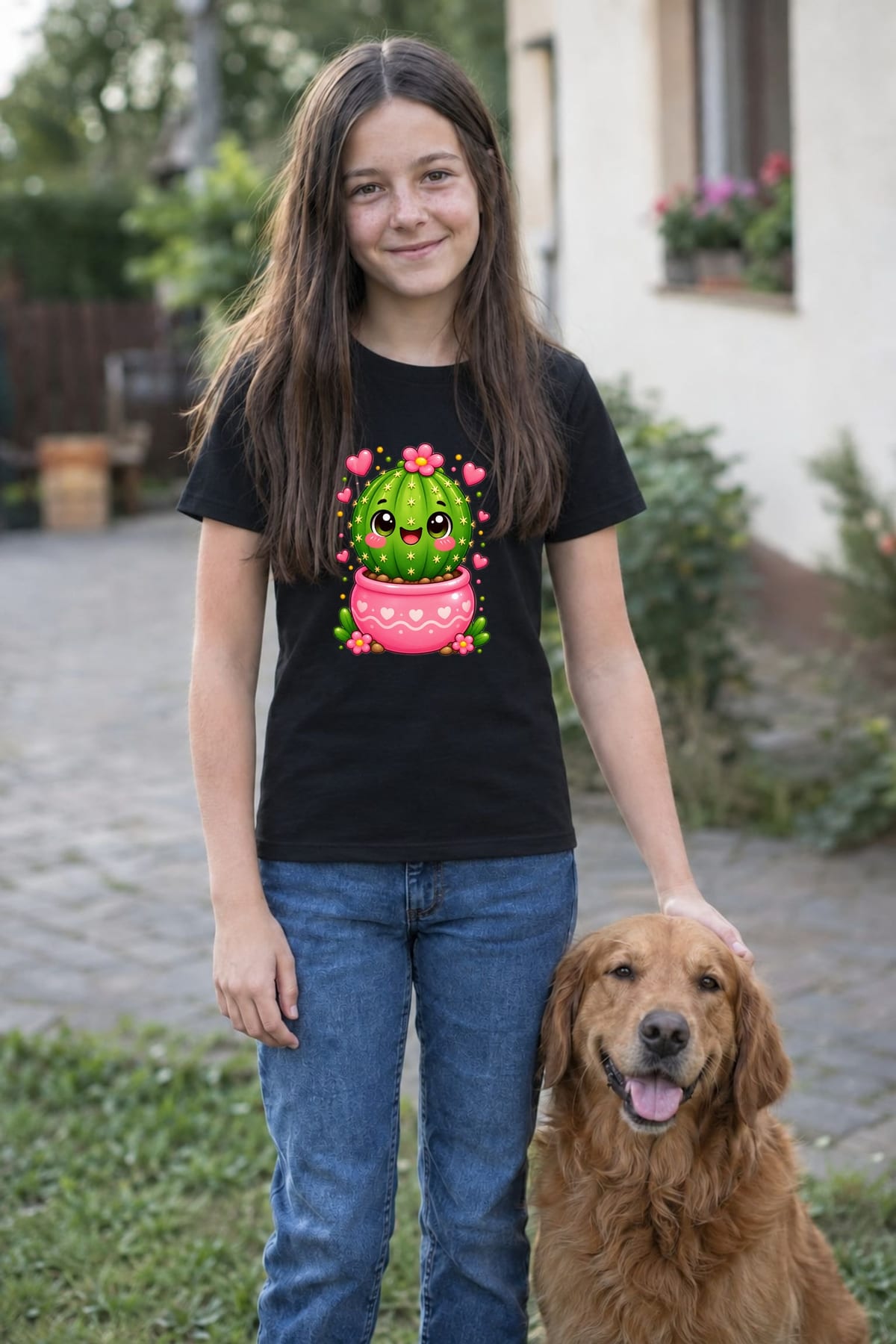 Koszulka z kaktusem dla dziewczynki czarna słodki styl kawaii, zdjęcie 3