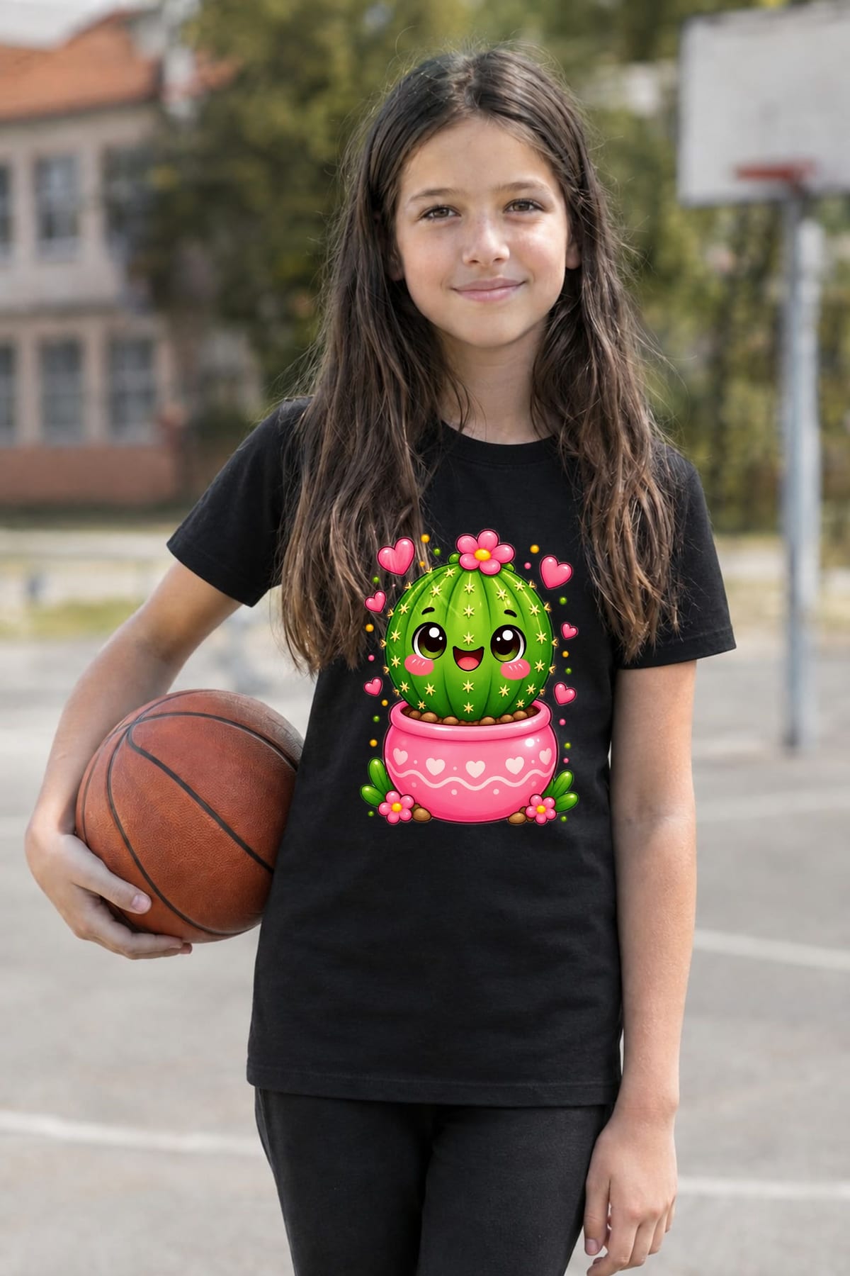 Koszulka z kaktusem dla dziewczynki czarna słodki styl kawaii, zdjęcie 7