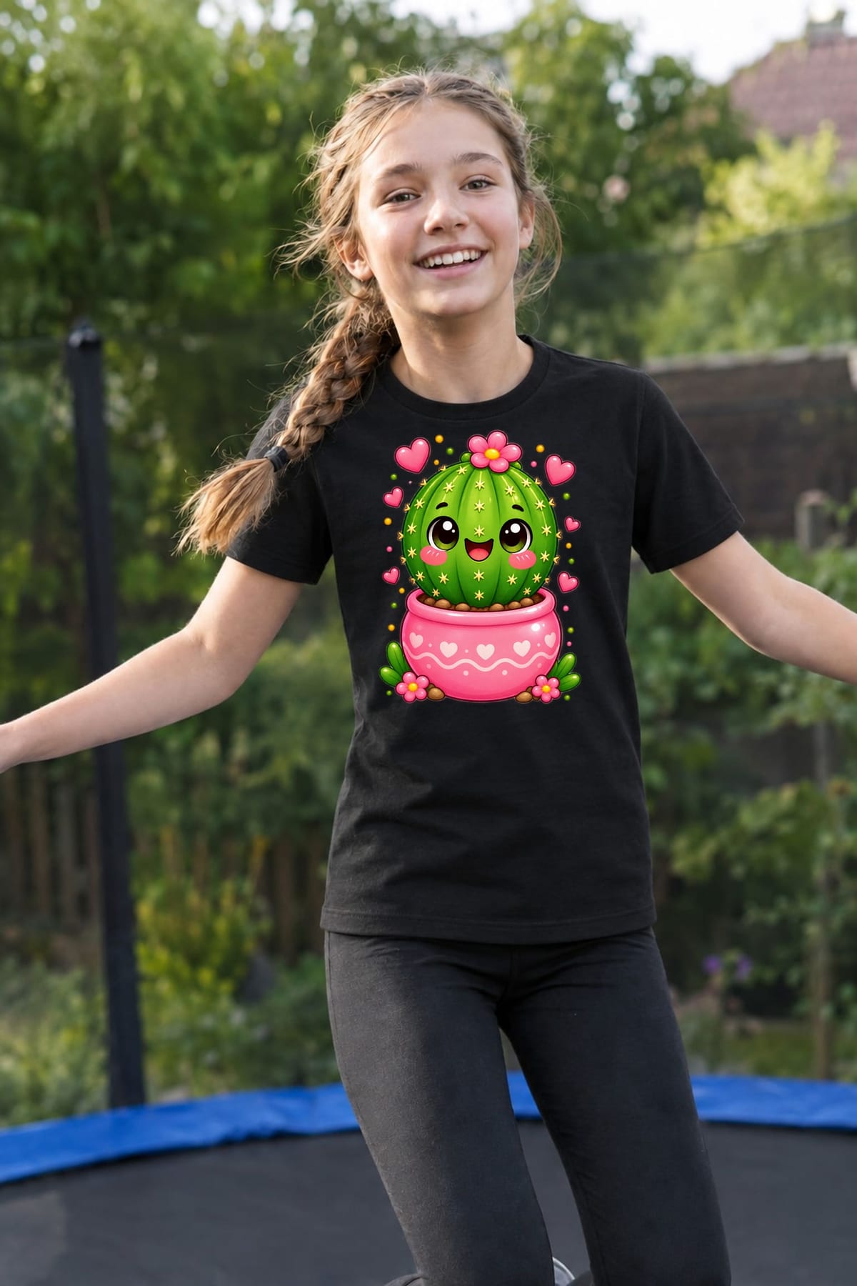 Koszulka z kaktusem dla dziewczynki czarna słodki styl kawaii, zdjęcie 8