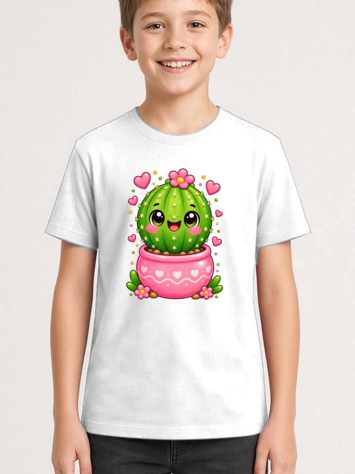 Koszulka z kaktusem dla chłopca biała słodki styl kawaii