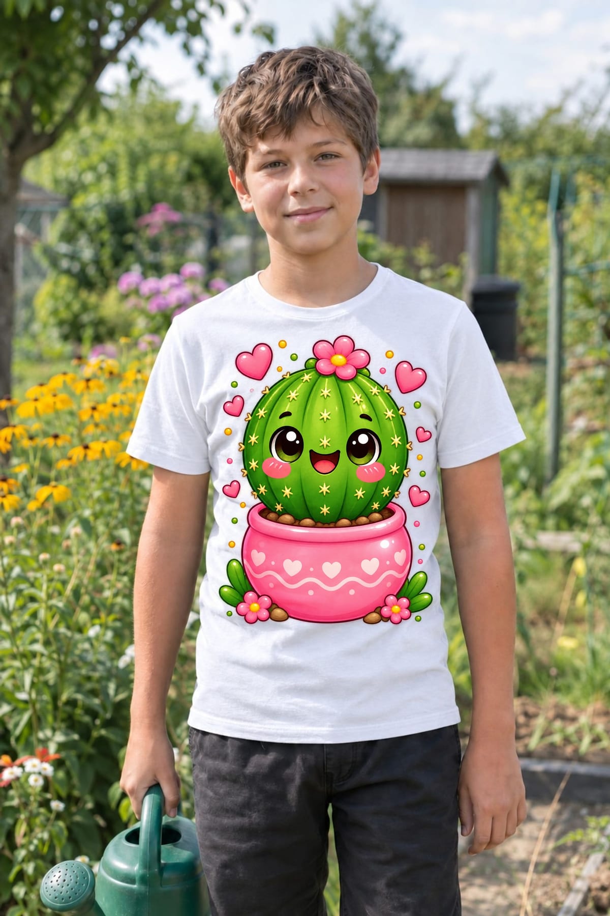 Koszulka z kaktusem dla chłopca biała słodki styl kawaii, zdjęcie 5