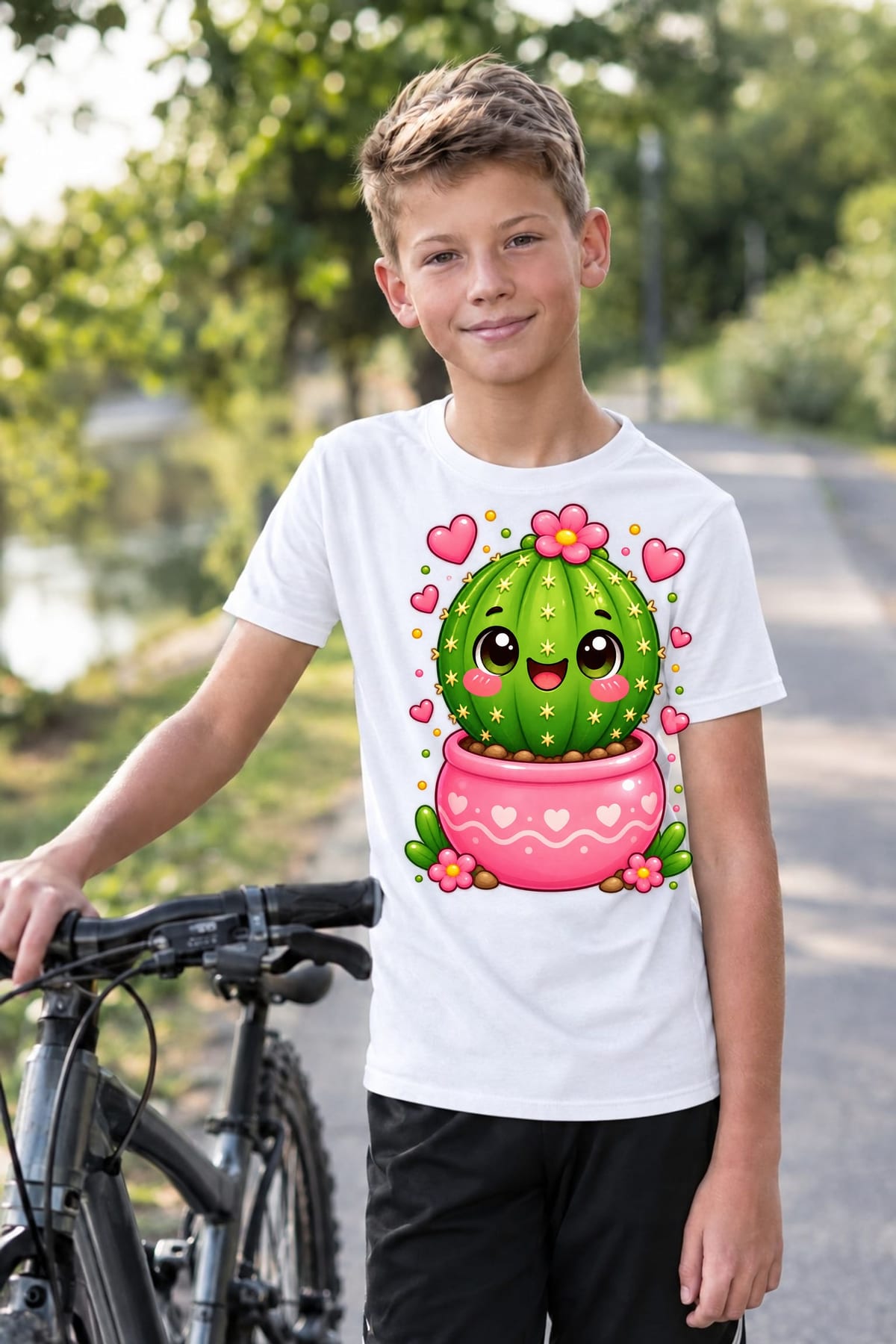 Koszulka z kaktusem dla chłopca biała słodki styl kawaii, zdjęcie 7