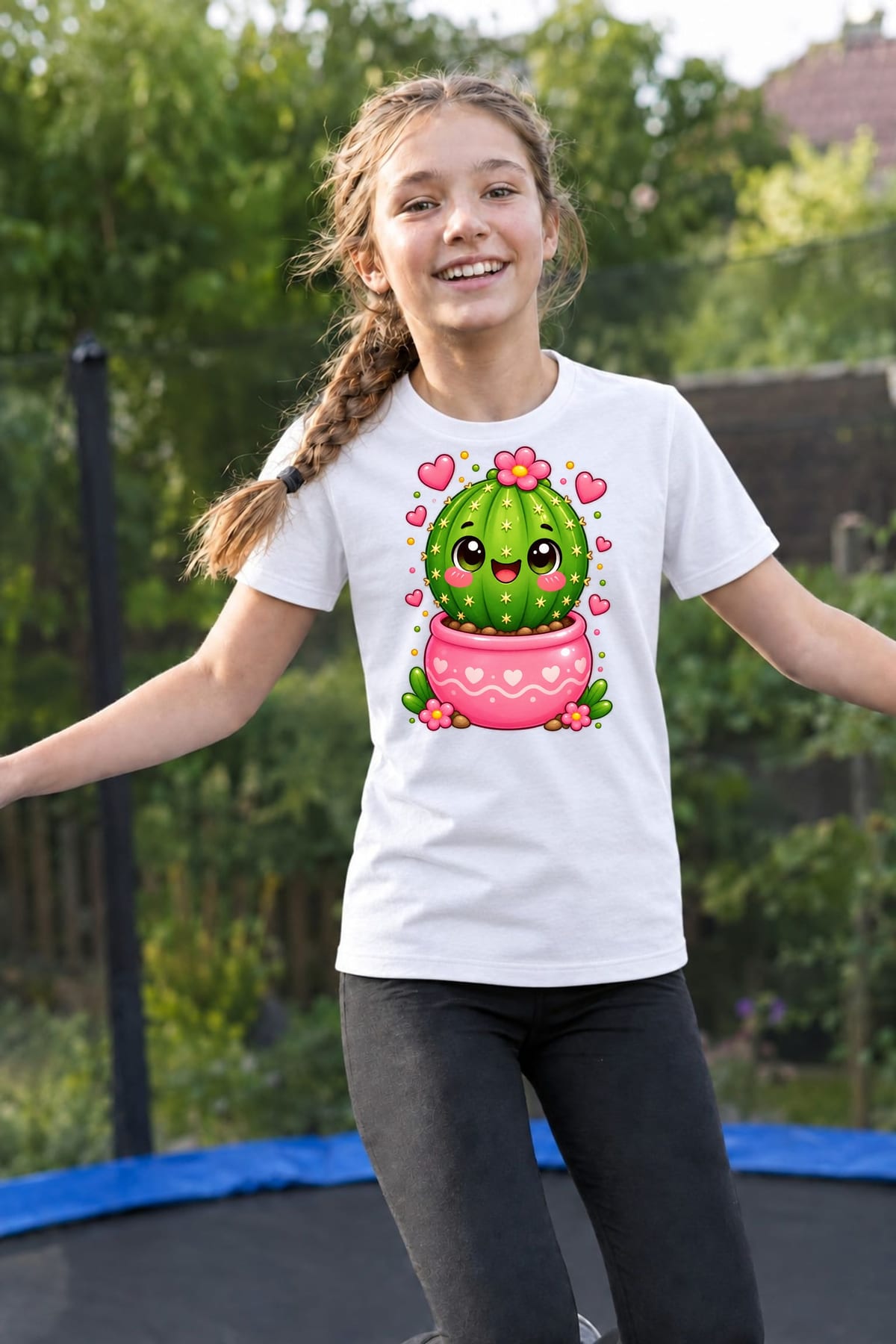 Koszulka z kaktusem dla dziewczynki biała słodki styl kawaii, zdjęcie 8