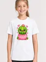 Koszulka z kaktusem dla dziewczynki biała słodki styl kawaii, zdjęcie 1