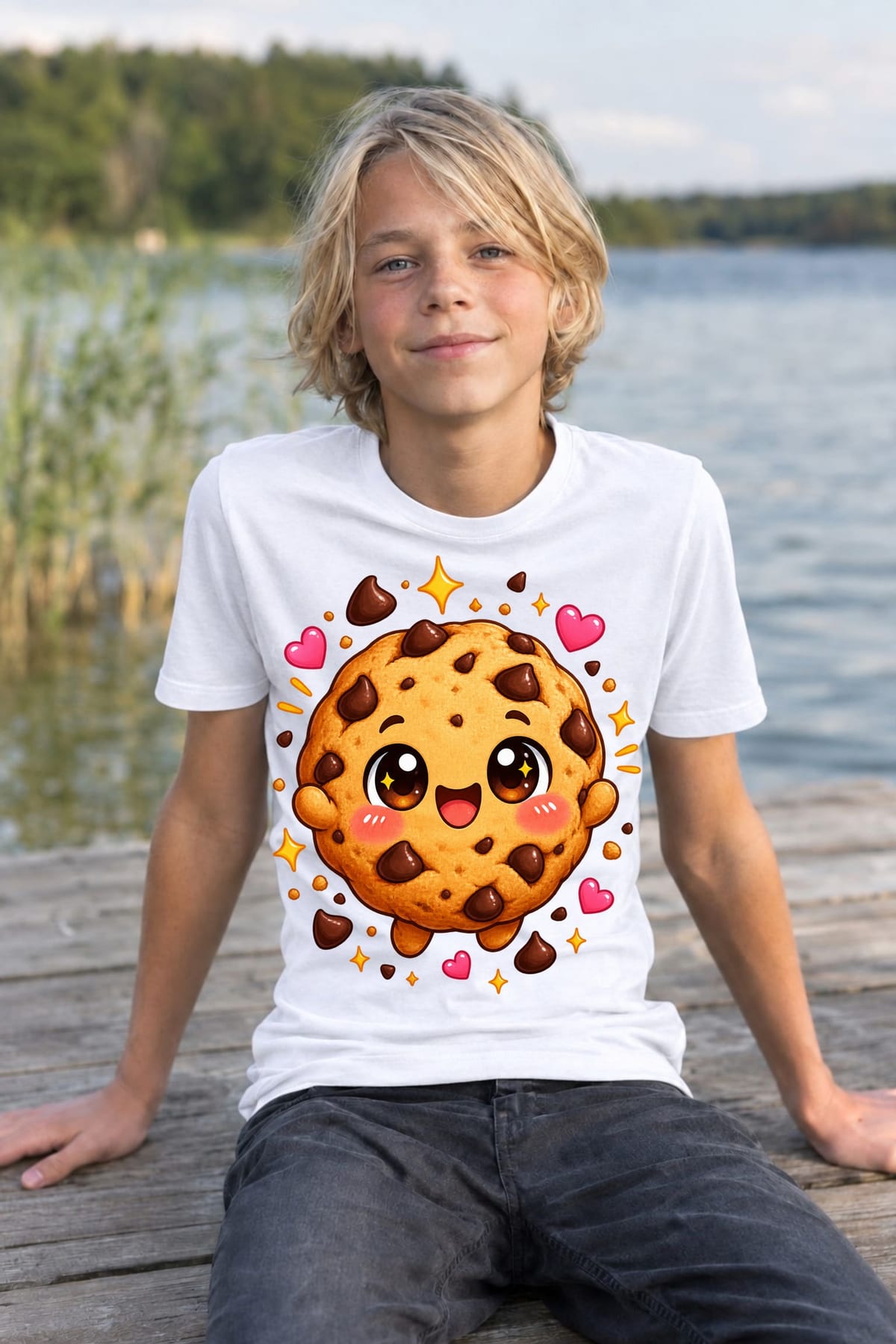 Koszulka z ciastkiem dla chłopca biała słodkie kawaii z buźką, zdjęcie 4