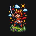 Koszulka z samurajem dla chłopca czarna pixel art retro gra, zdjęcie 2