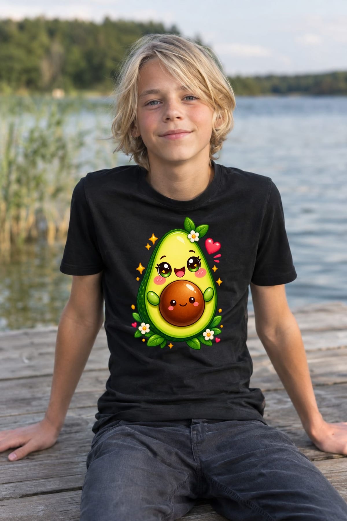 Koszulka z awokado dla chłopca czarna słodki kawaii styl, zdjęcie 4