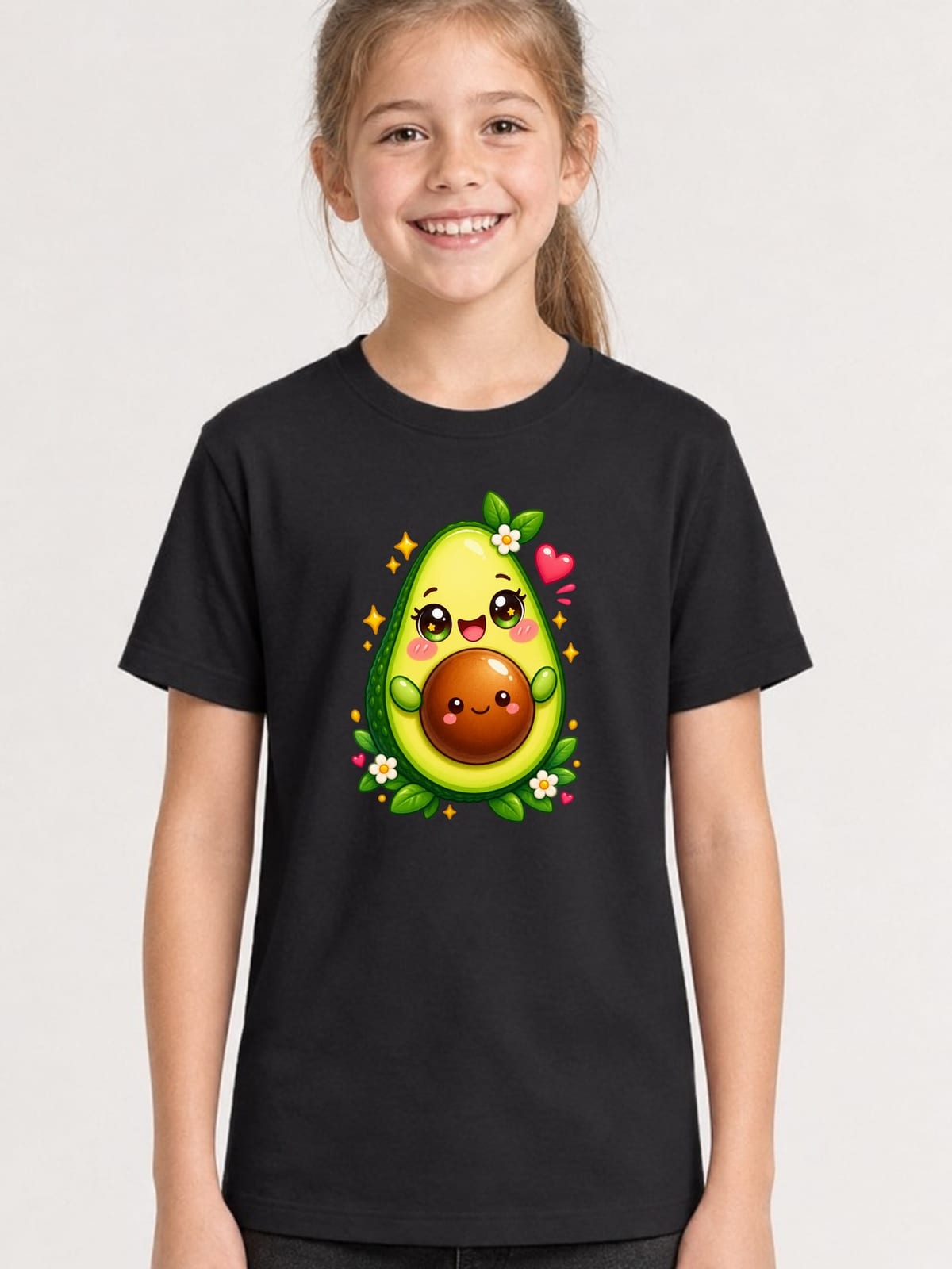 Koszulka z awokado dla dziewczynki czarna słodki kawaii styl