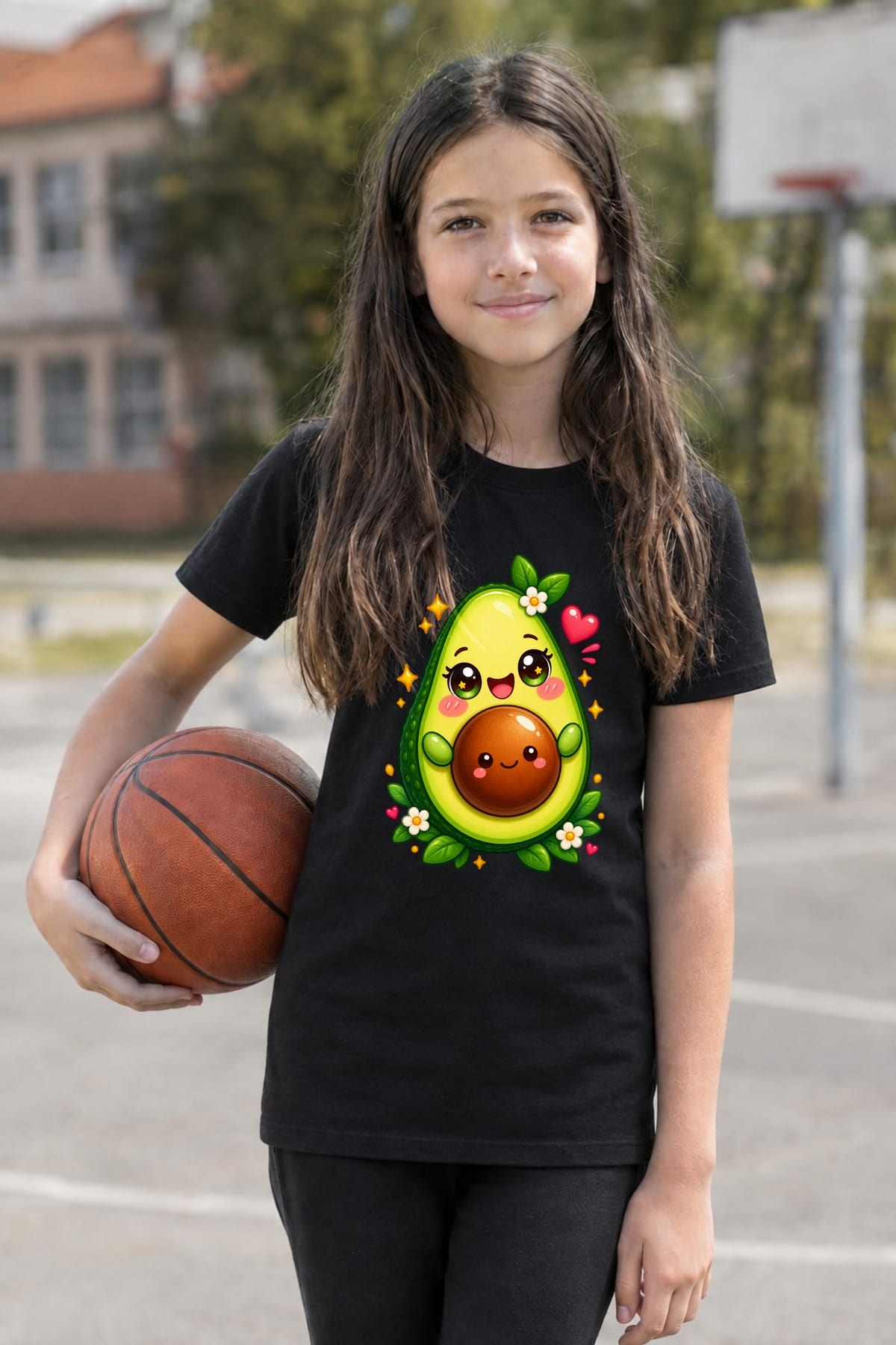 Koszulka z awokado dla dziewczynki czarna słodki kawaii styl, zdjęcie 5