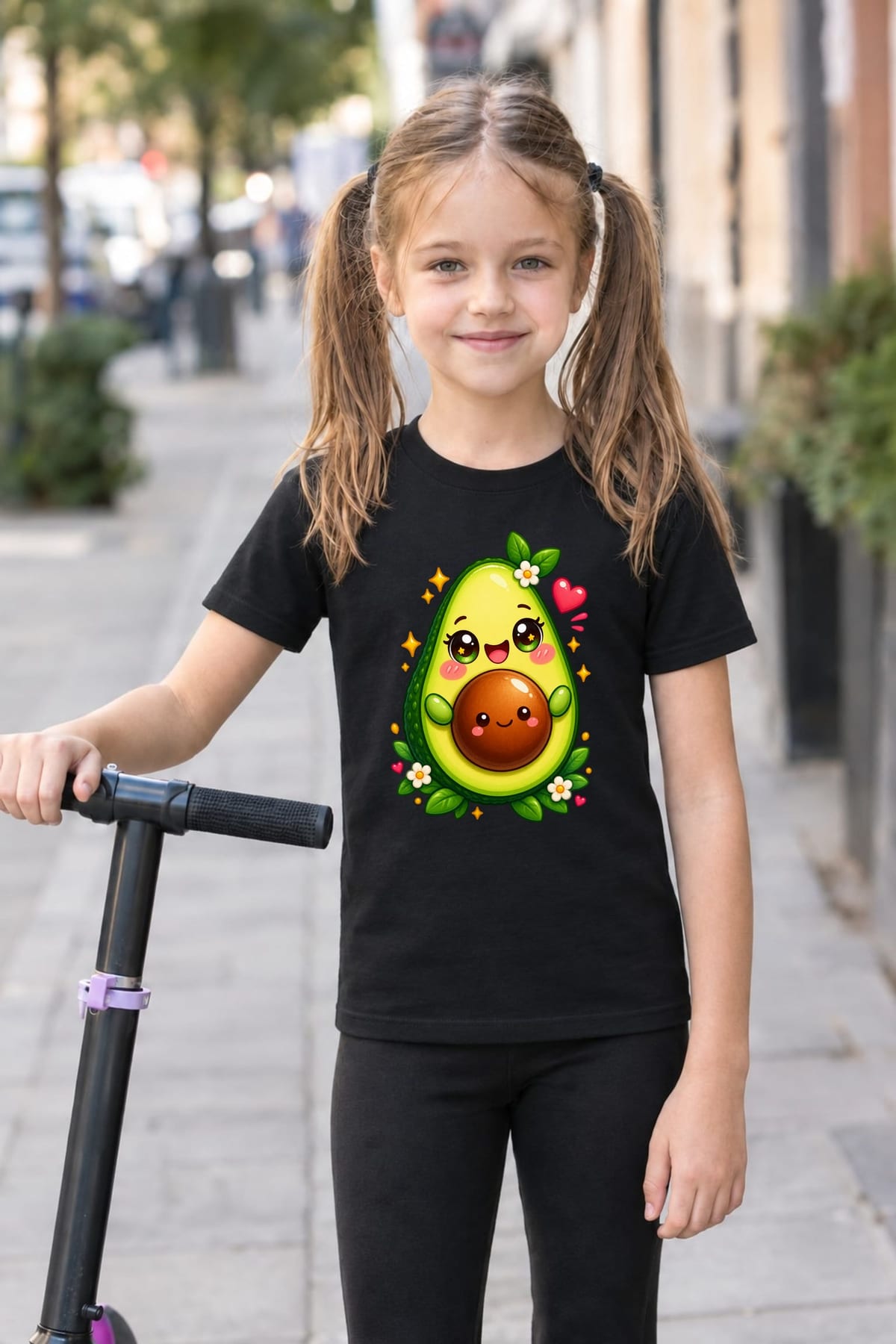 Koszulka z awokado dla dziewczynki czarna słodki kawaii styl, zdjęcie 6