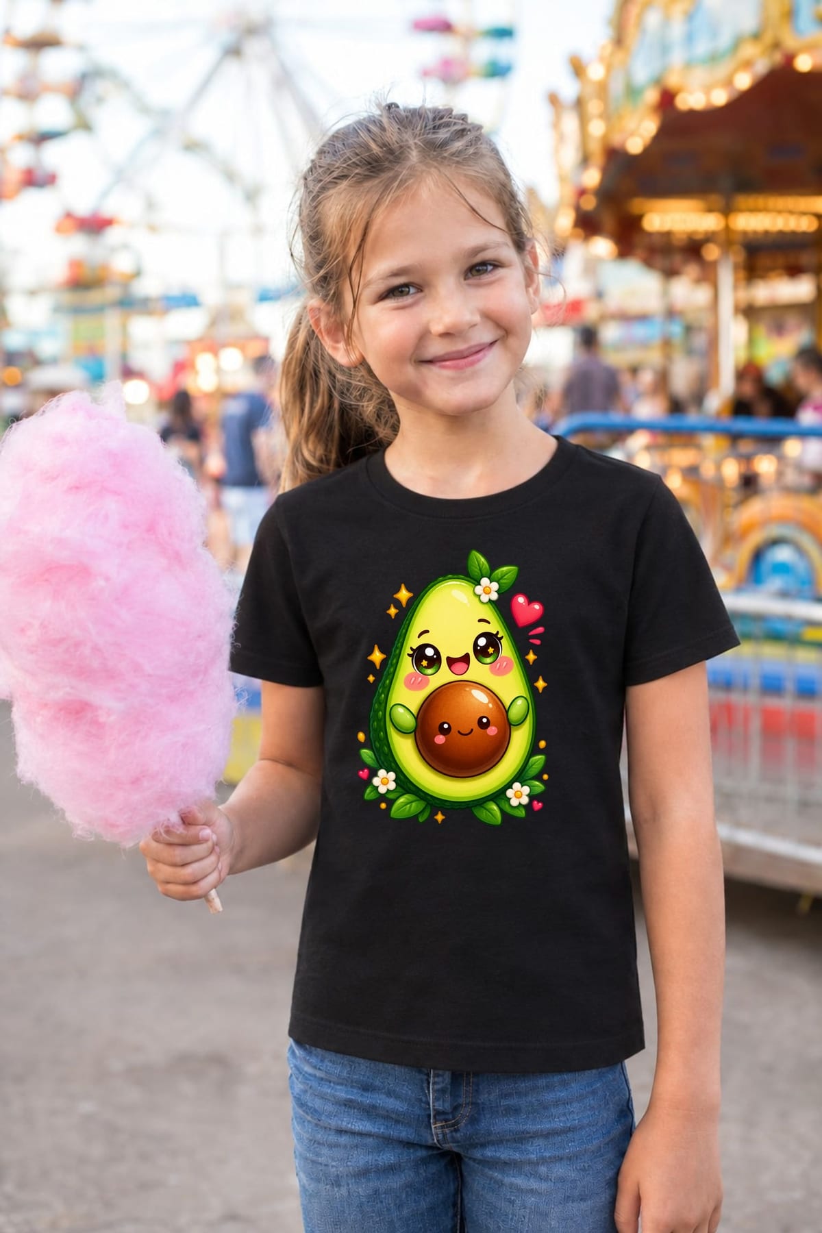 Koszulka z awokado dla dziewczynki czarna słodki kawaii styl, zdjęcie 7