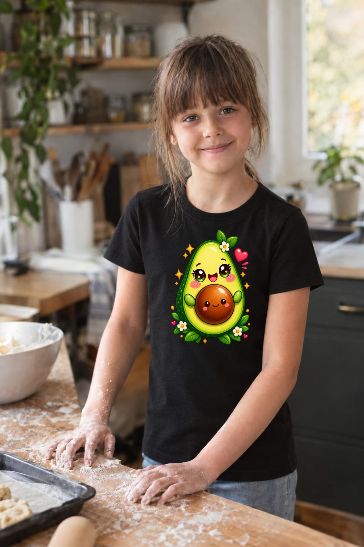 Koszulka z awokado dla dziewczynki czarna słodki kawaii styl, zdjęcie 8