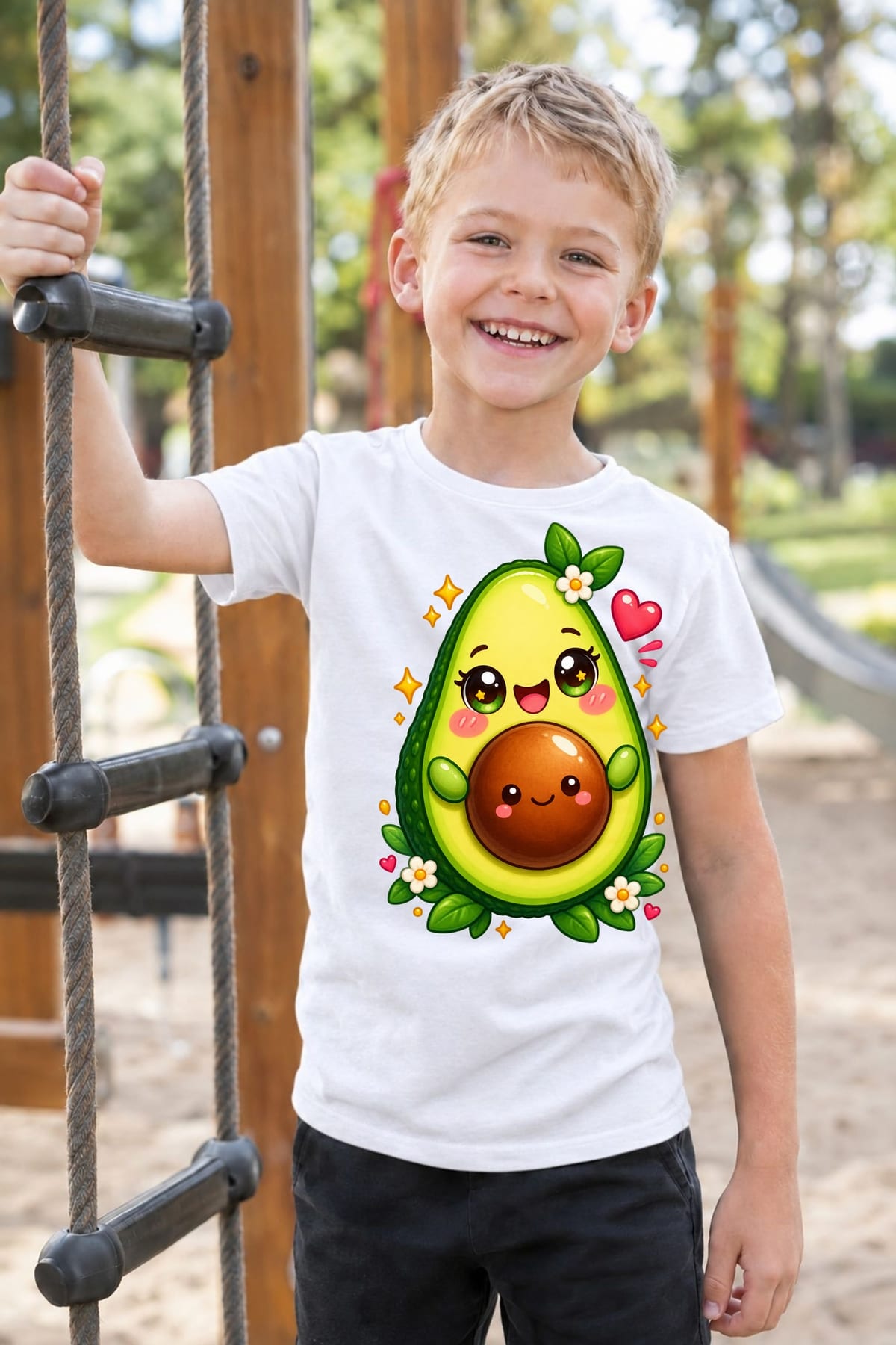 Koszulka z awokado dla chłopca biała słodki kawaii styl, zdjęcie 7