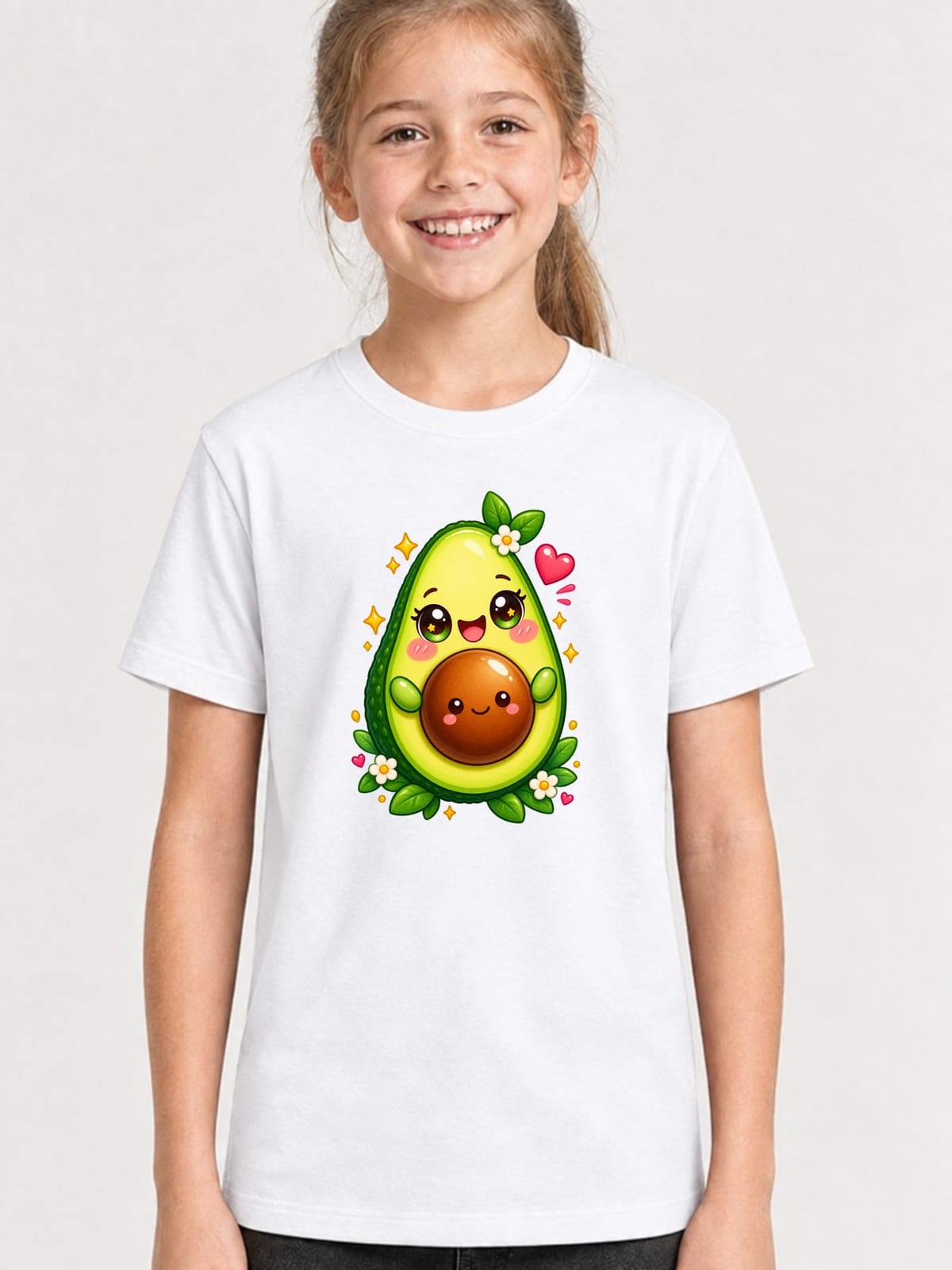 Koszulka z awokado dla dziewczynki biała słodki kawaii styl, zdjęcie 1