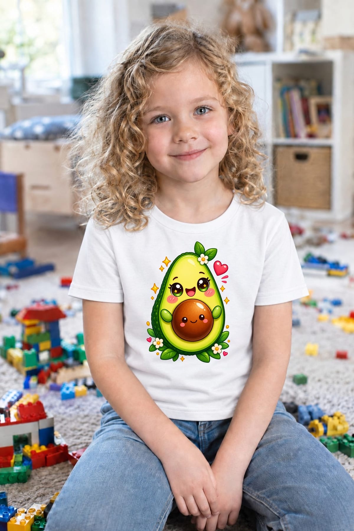 Koszulka z awokado dla dziewczynki biała słodki kawaii styl, zdjęcie 6