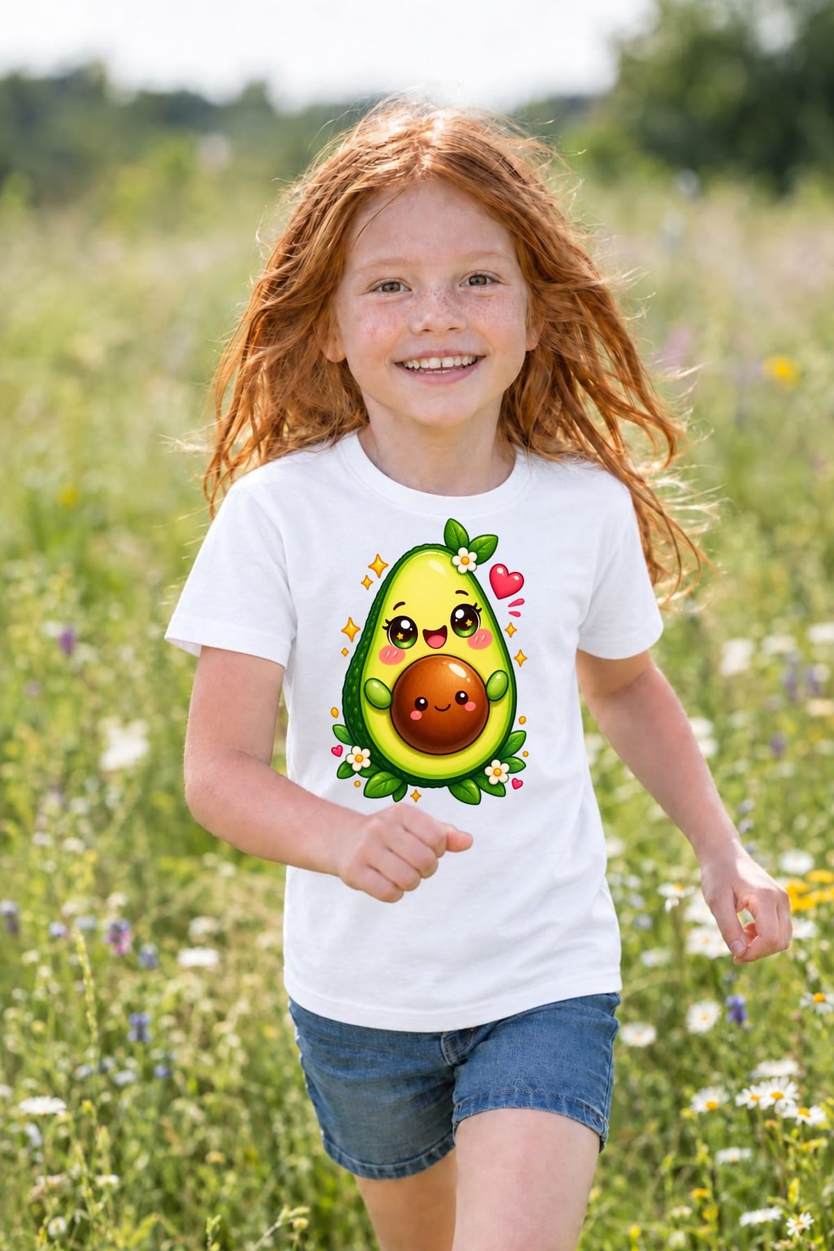 Koszulka z awokado dla dziewczynki biała słodki kawaii styl, zdjęcie 7