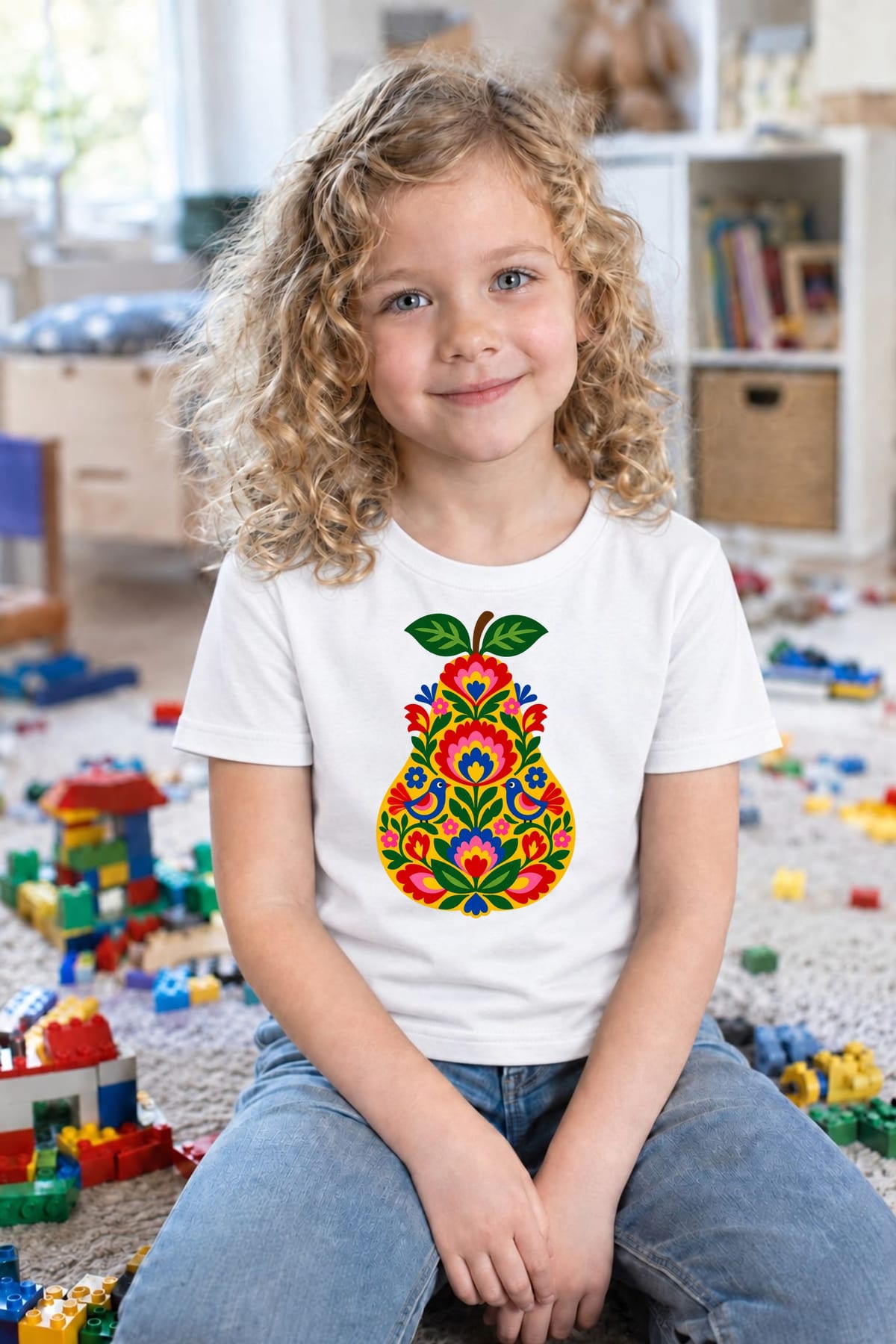 Koszulka z gruszką dla dziewczynki biała ludowa wycinanka, zdjęcie 8