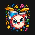 Koszulka z perkusją dla dziewczynki czarna słodki kawaii z buzią, zdjęcie 2