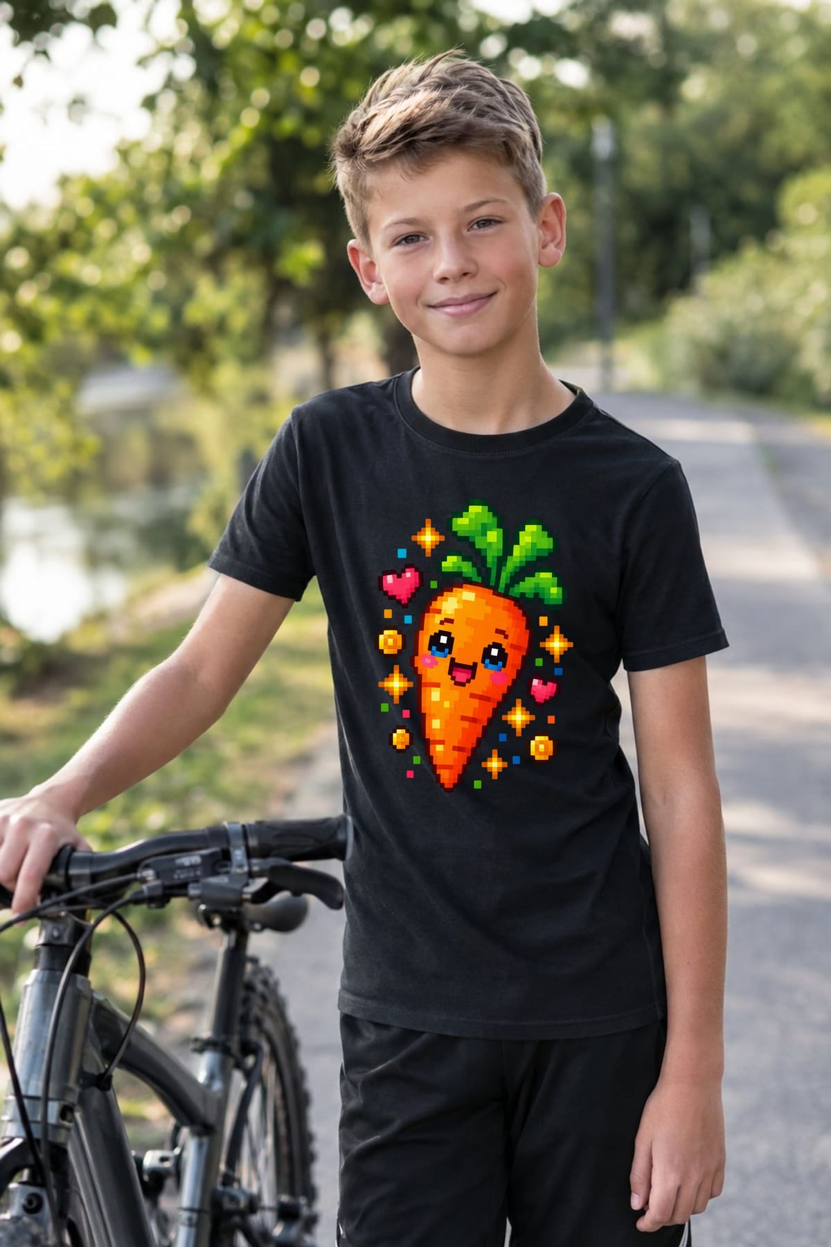 Koszulka dziecięca z marchewką dla chłopca czarna pixel art, zdjęcie 7