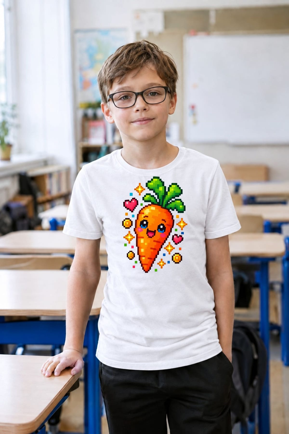 Koszulka dziecięca z marchewką dla chłopca biała pixel art, zdjęcie 6